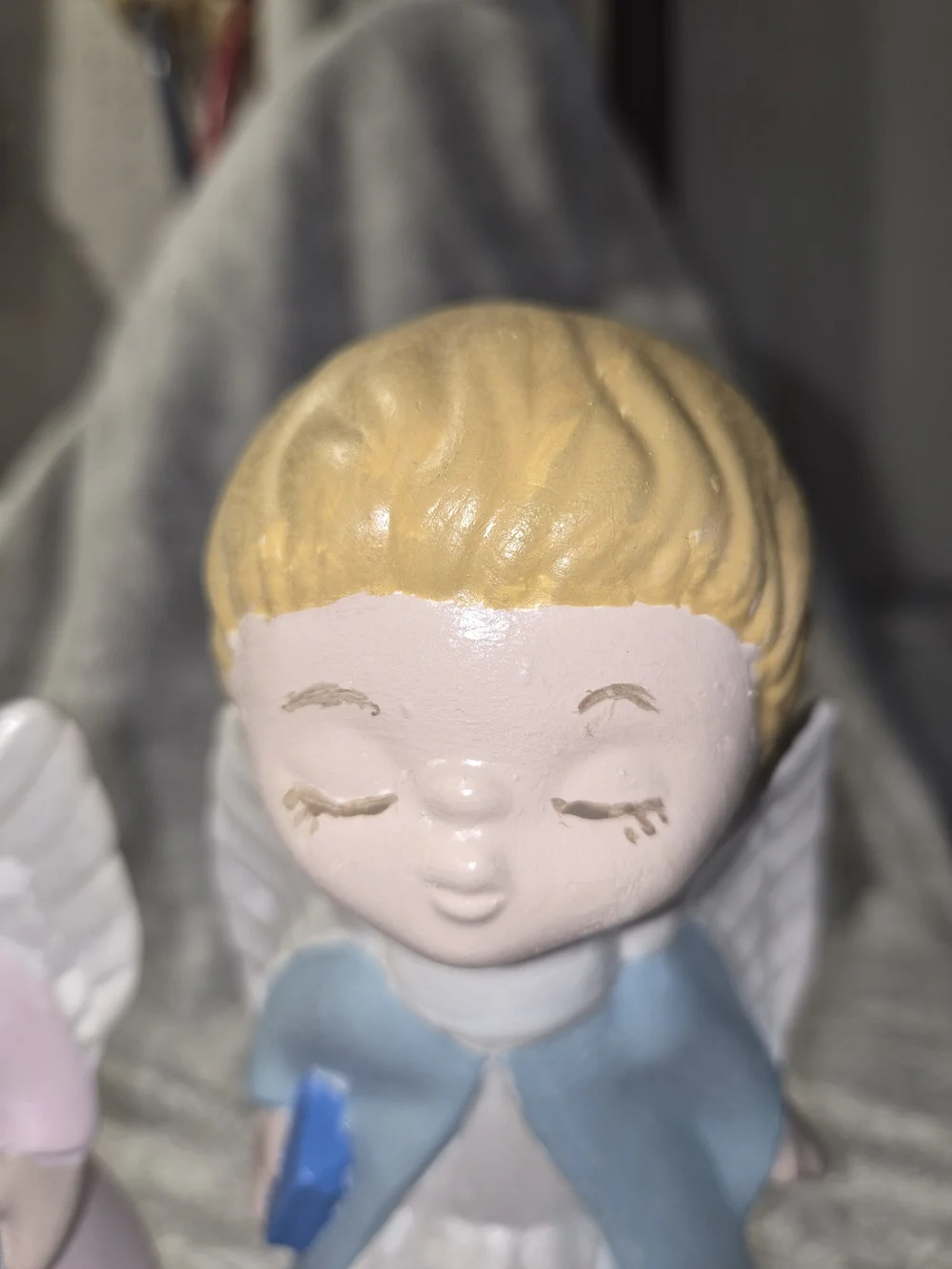 Vintage 1970s Kissing Angel Boy Girl Ceramic Figurines